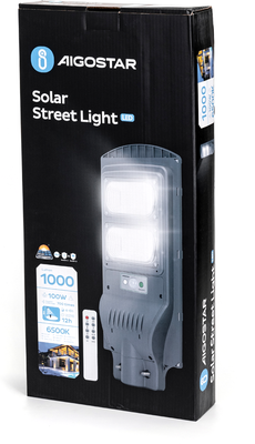 Farola Solar Exterior 100w con Sensor Movimiento y Control Remoto Aigostar